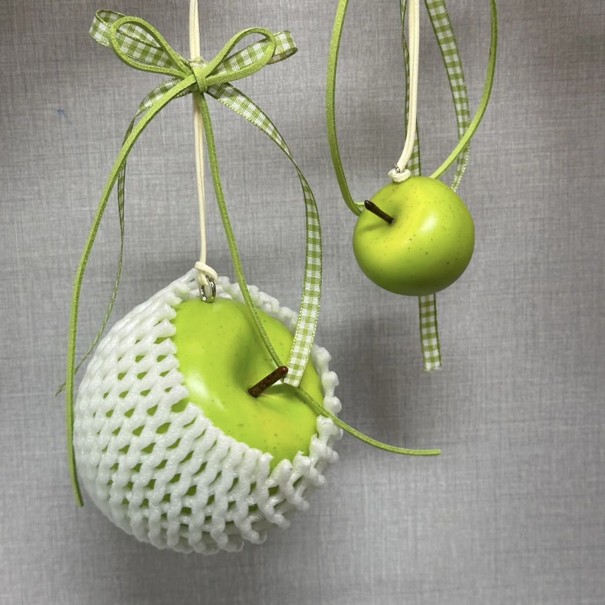Green Apple Bag Charm with Ribbon Cord – Handmade - Image 2