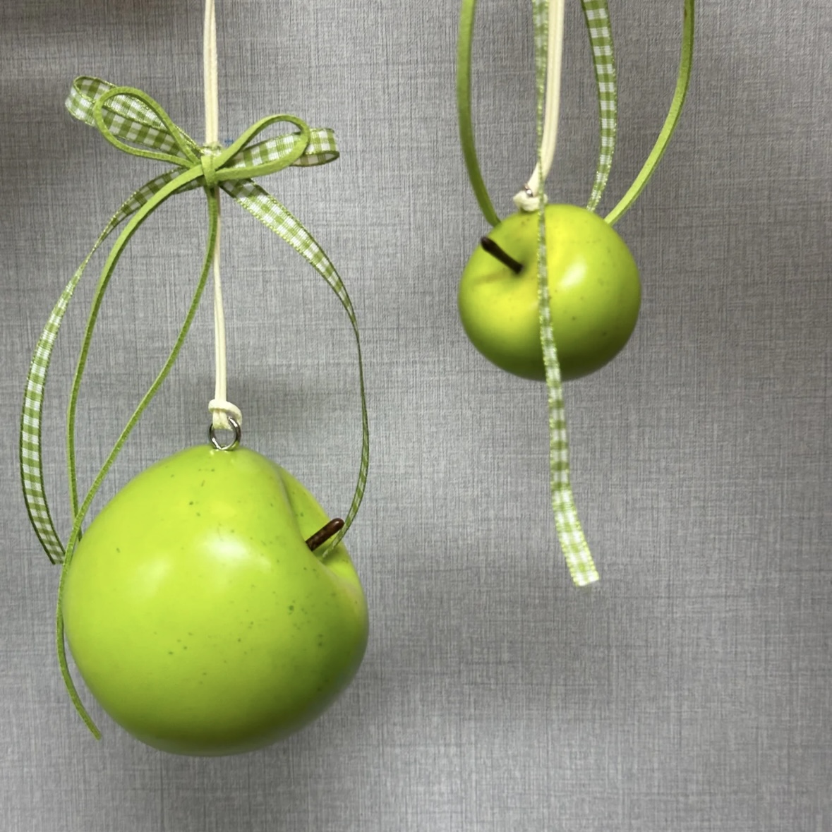 Green Apple Bag Charm with Ribbon Cord – Handmade - Image 3