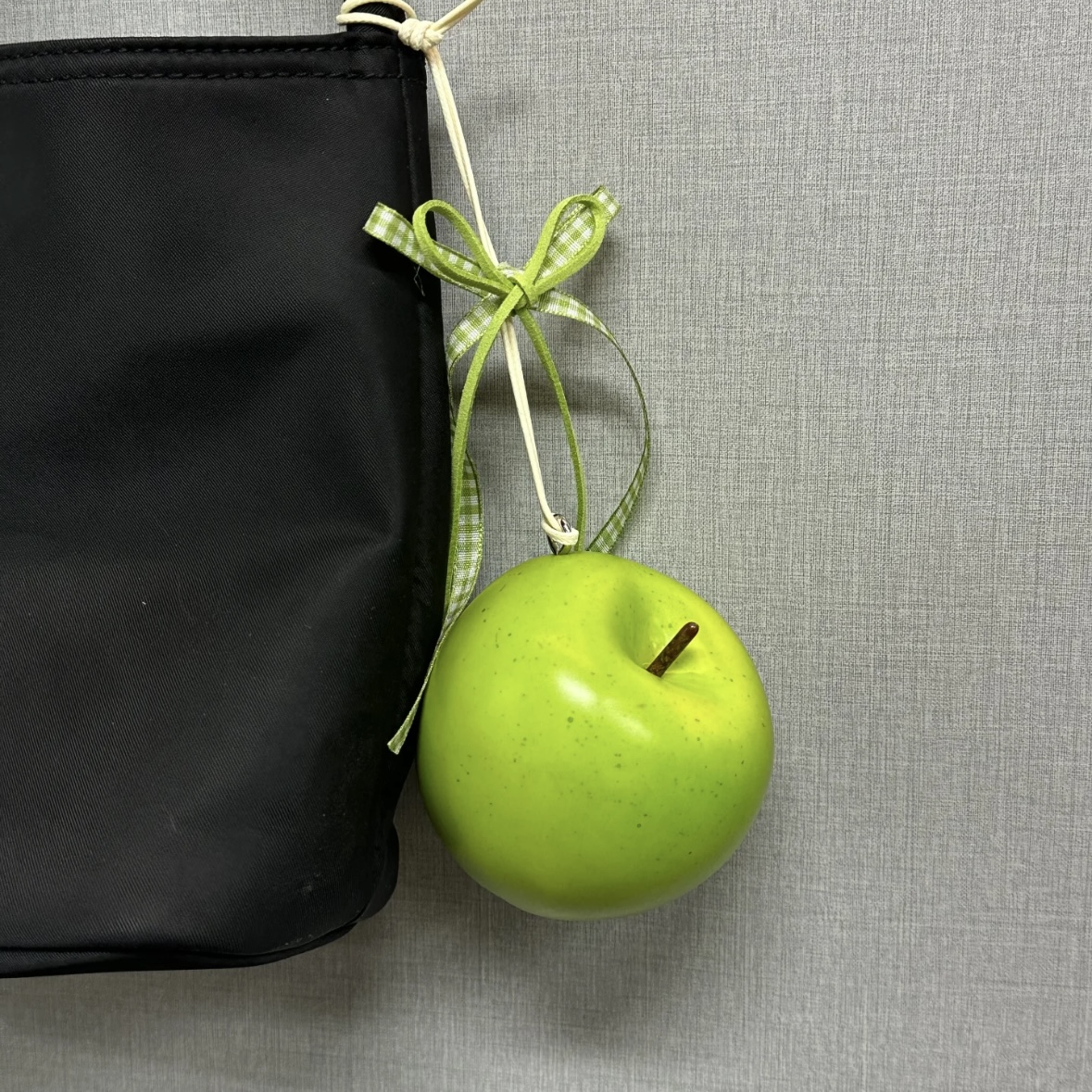 Green Apple Bag Charm with Ribbon Cord – Handmade