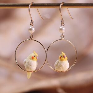 Yellow Cockatiel Earrings – Handmade Bird Jewelry Stud & Clip-On Options