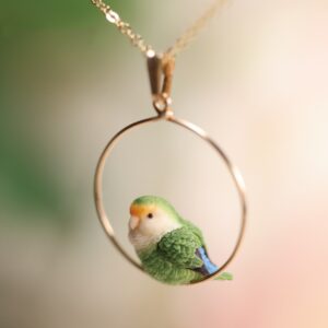 Green Mini Lovebird Pendant Necklace – Handmade Bird Jewelry