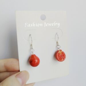 Pomegranate Dangle Earrings 925 Silver – Handmade Fruit Jewelry