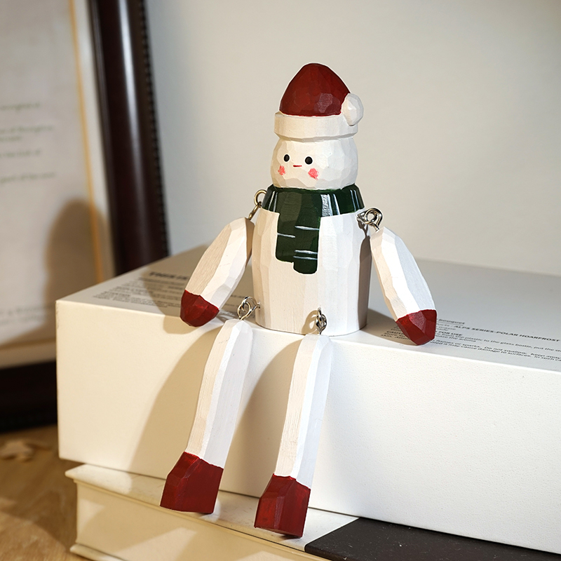 Handmade Wooden Christmas Figurine Set Long-Legged Santa, Snowman Reindeer Deko - Image 3