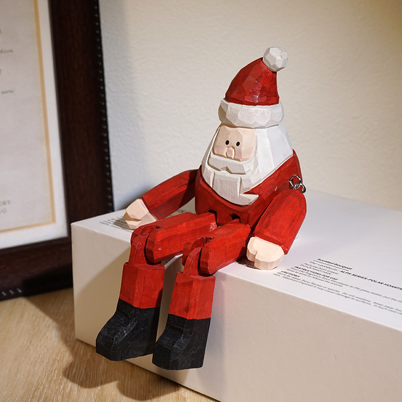 Handmade Wooden Christmas Figurine Set Long-Legged Santa, Snowman Reindeer Deko