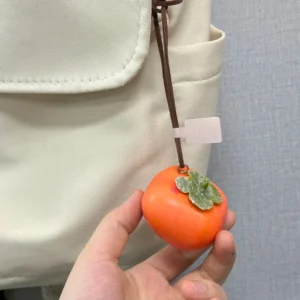 Persimmon Bag Charm – Handcrafted Suede Cord Fruit Keychain