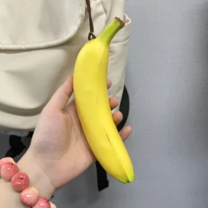 Banana Bag Charm – Realistic Squishy Fruit Keychain with Suede Strap