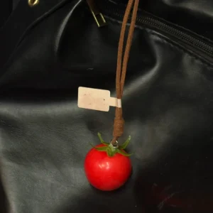 Single Cherry Tomato Bag Charm – Handcrafted Mini Tomato Pendant with Brown Suede Cord