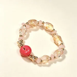 Handcrafted Apple Crystal Bracelet – Rose Quartz & Murano Glass Fruit Beaded Jewelry