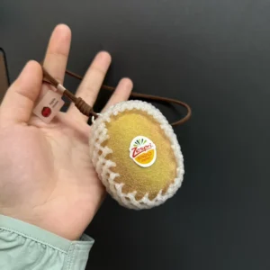 Realistic Kiwifruit Bag Charm – Handcrafted Fuzzy Kiwi Keychain with Fruit Net & Suede Cord
