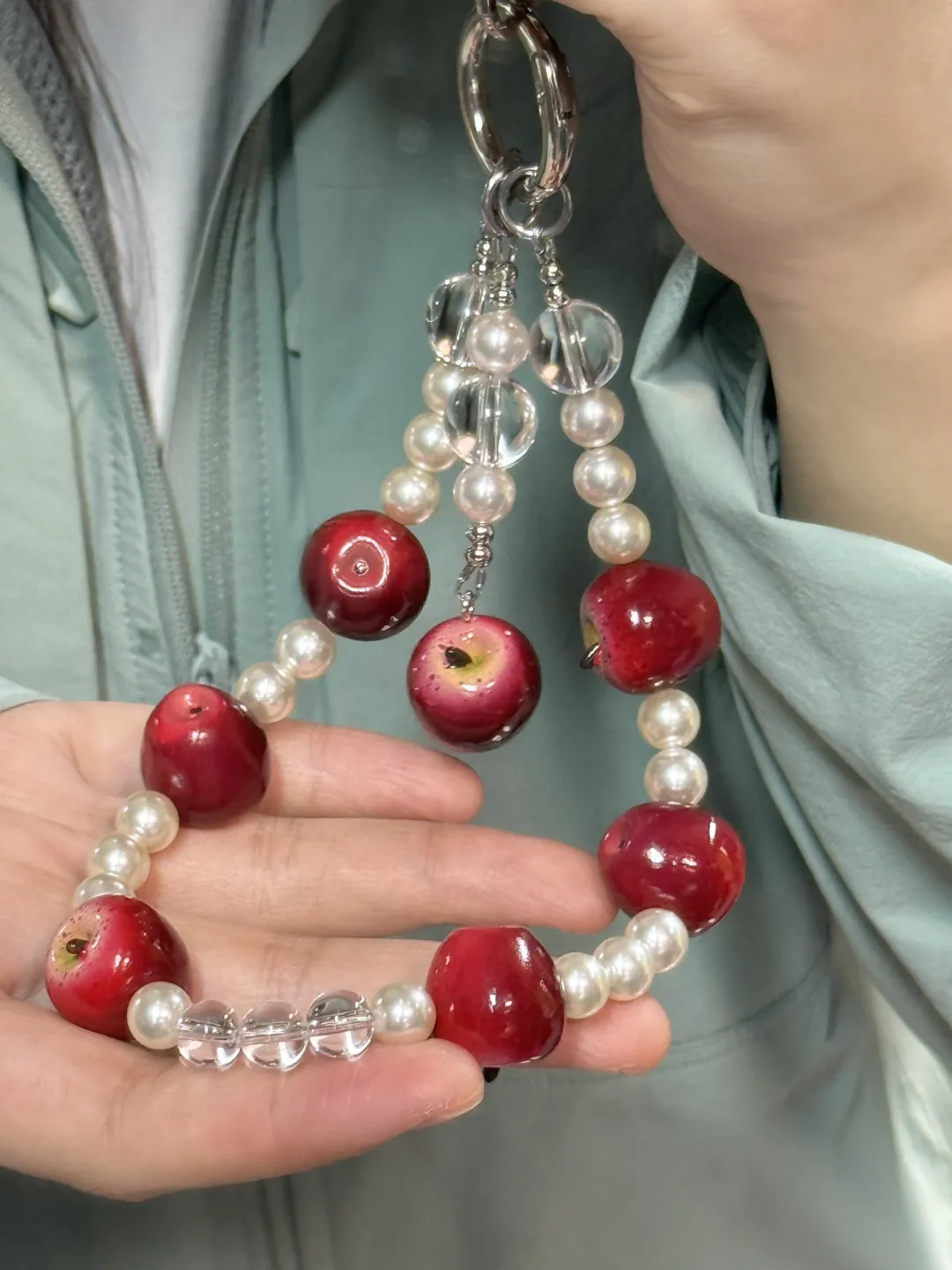 Apple Bag Charm & Phone Strap – Handcrafted Realistic Fruit Keychain - Image 4