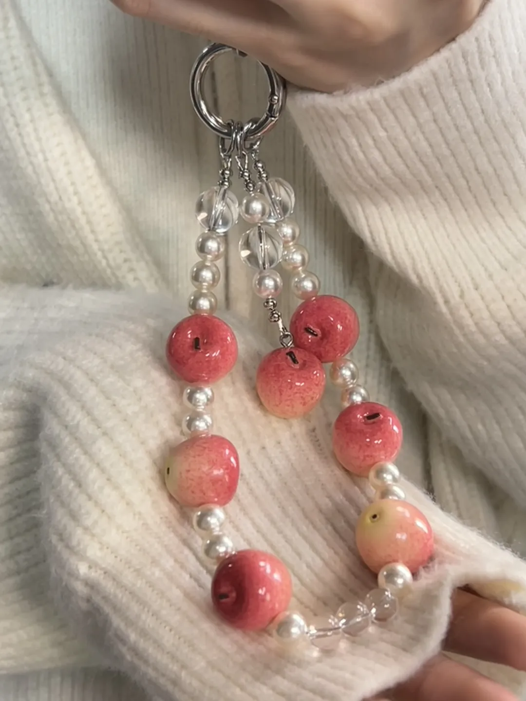 Apple Bag Charm & Phone Strap – Handcrafted Realistic Fruit Keychain - Image 3