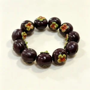 Realistic Mangosteen Beaded Bracelet – Handcrafted Tropical Fruit Charm Bracelet