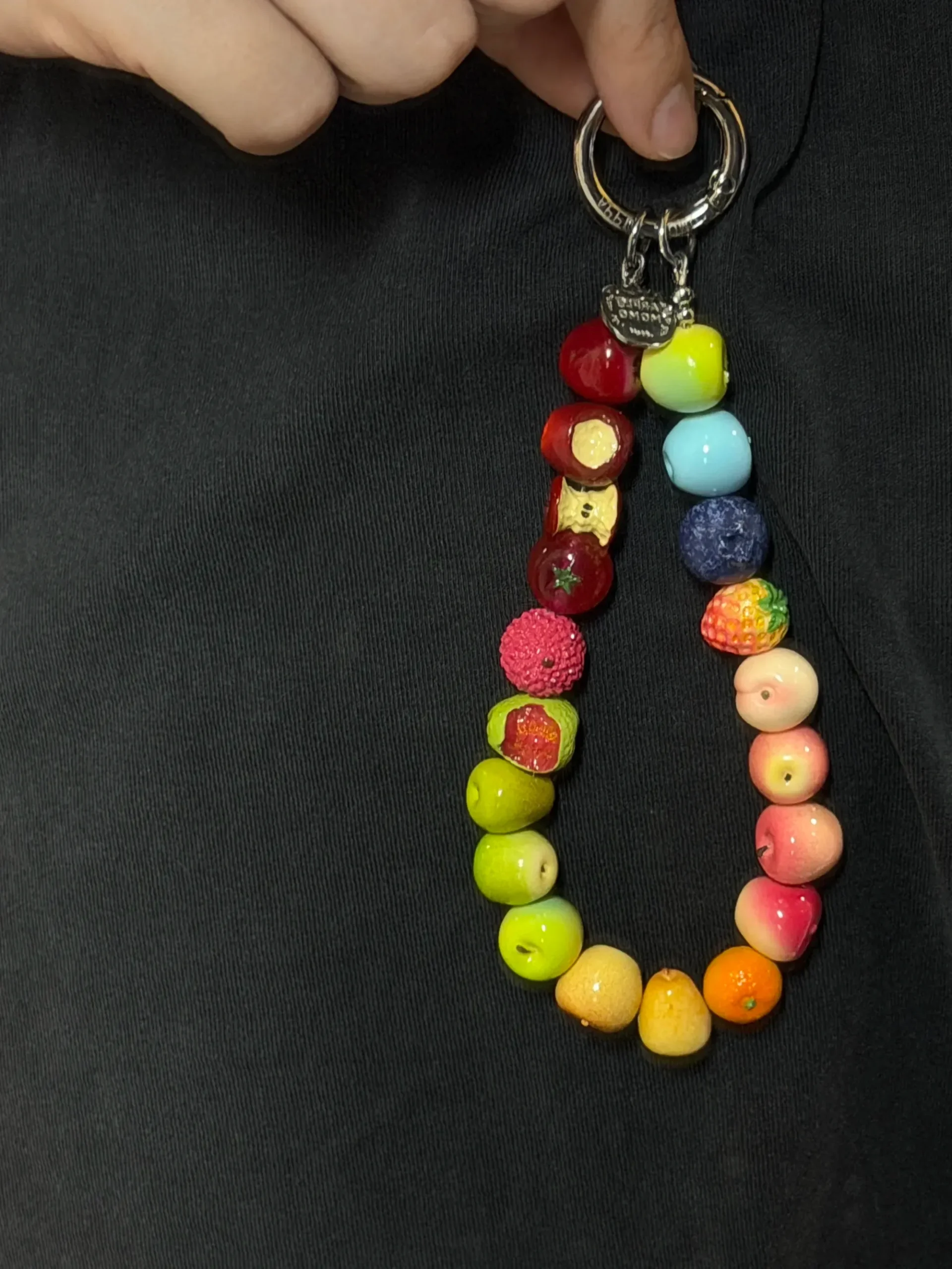 Rainbow Fruit Gradient Bag Charm – Handcrafted Orchard Beaded Keychain with Mini Apples & Berries