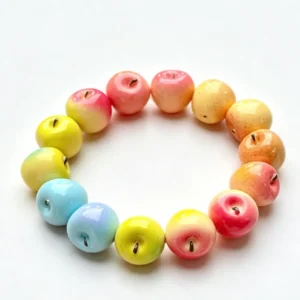 Rainbow Apple Beaded Bracelet – Handcrafted Pastel Fruit Stretch Bracelet