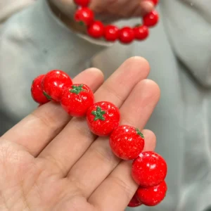 Juicy Red Tomato Beaded Bracelet – Handcrafted Miniature Fruit Charm Bangle