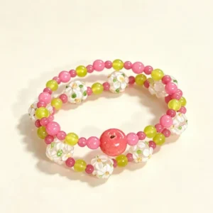 Apple Blossom Layered Bracelet Set – Handcrafted Clay Fruit & Floral Beaded Bangle