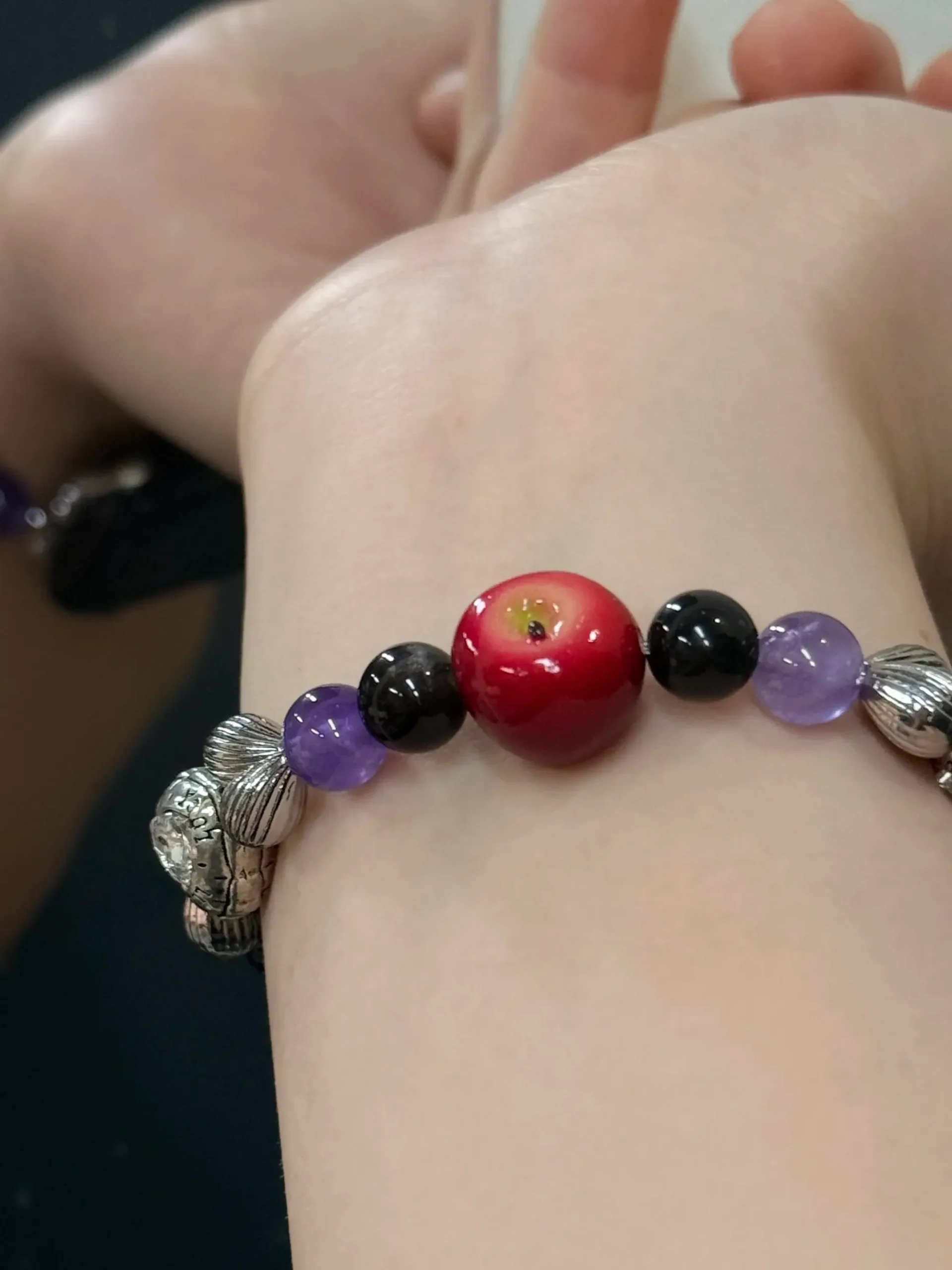 Gothic Apple Crystal Watch Band – Handcrafted Fruit & Amethyst Bead Bracelet for Apple Watch - Image 2
