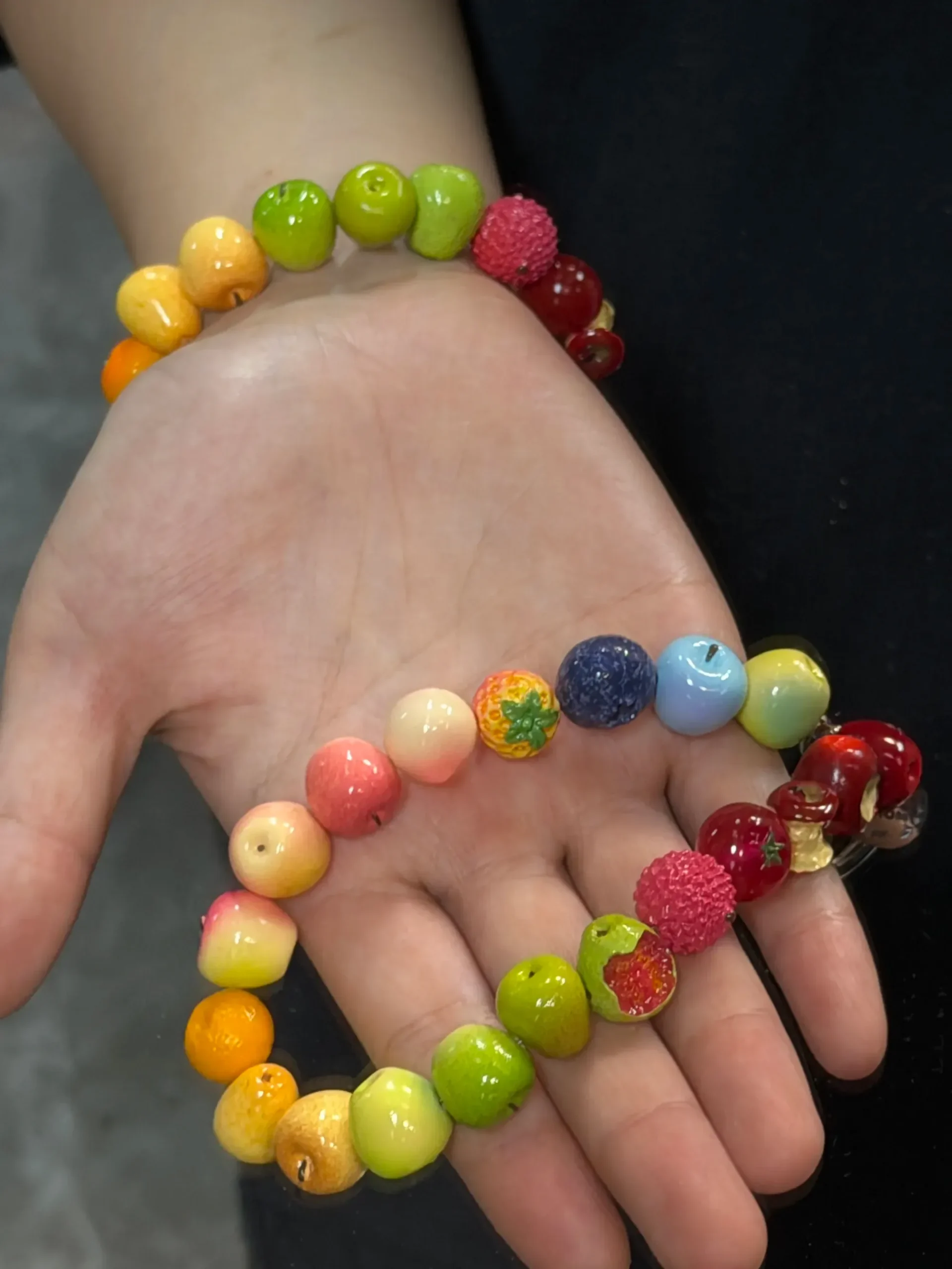 Rainbow Fruit Gradient Bag Charm – Handcrafted Orchard Beaded Keychain with Mini Apples & Berries - Image 3