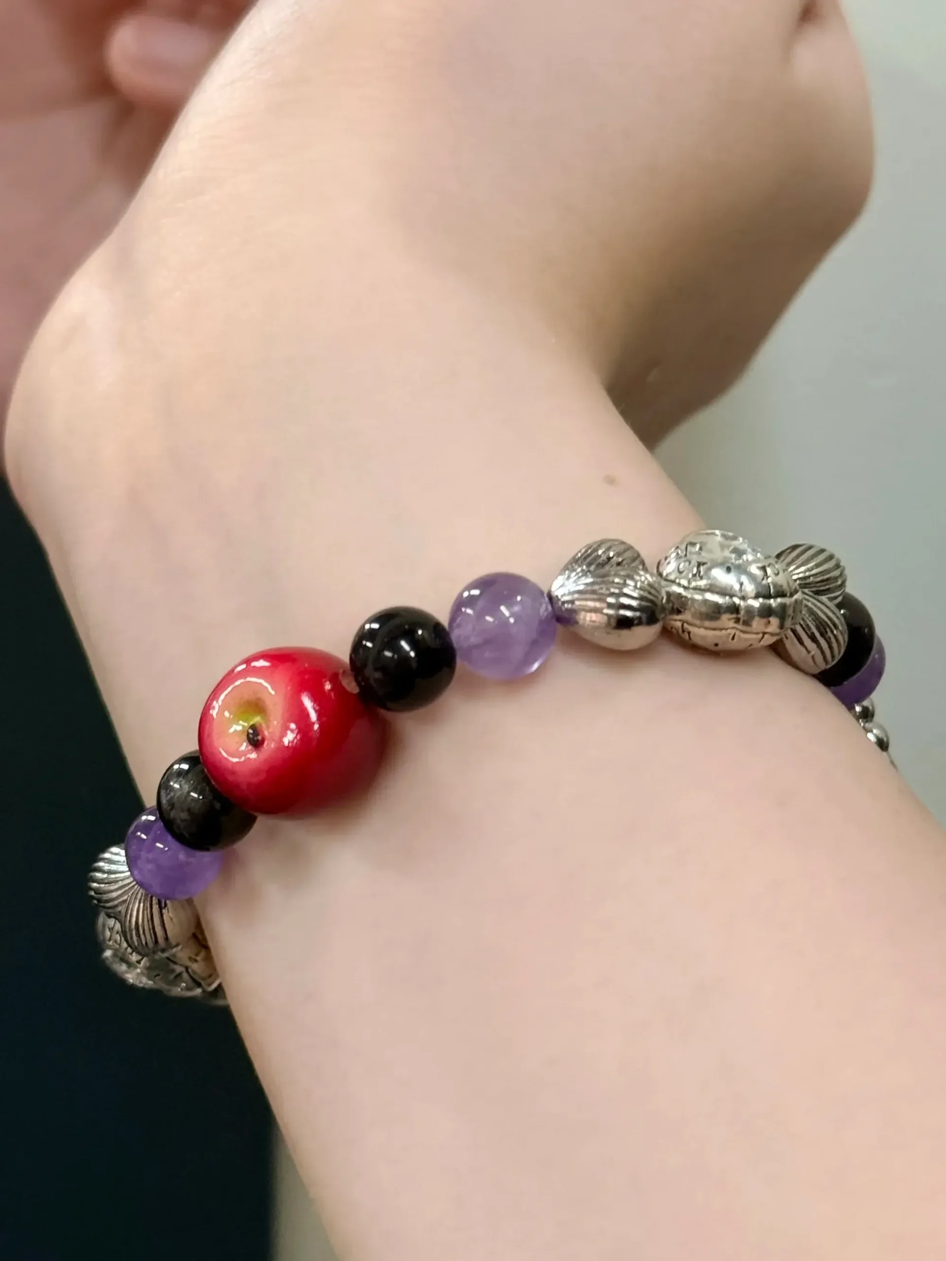 Gothic Apple Crystal Watch Band – Handcrafted Fruit & Amethyst Bead Bracelet for Apple Watch - Image 3