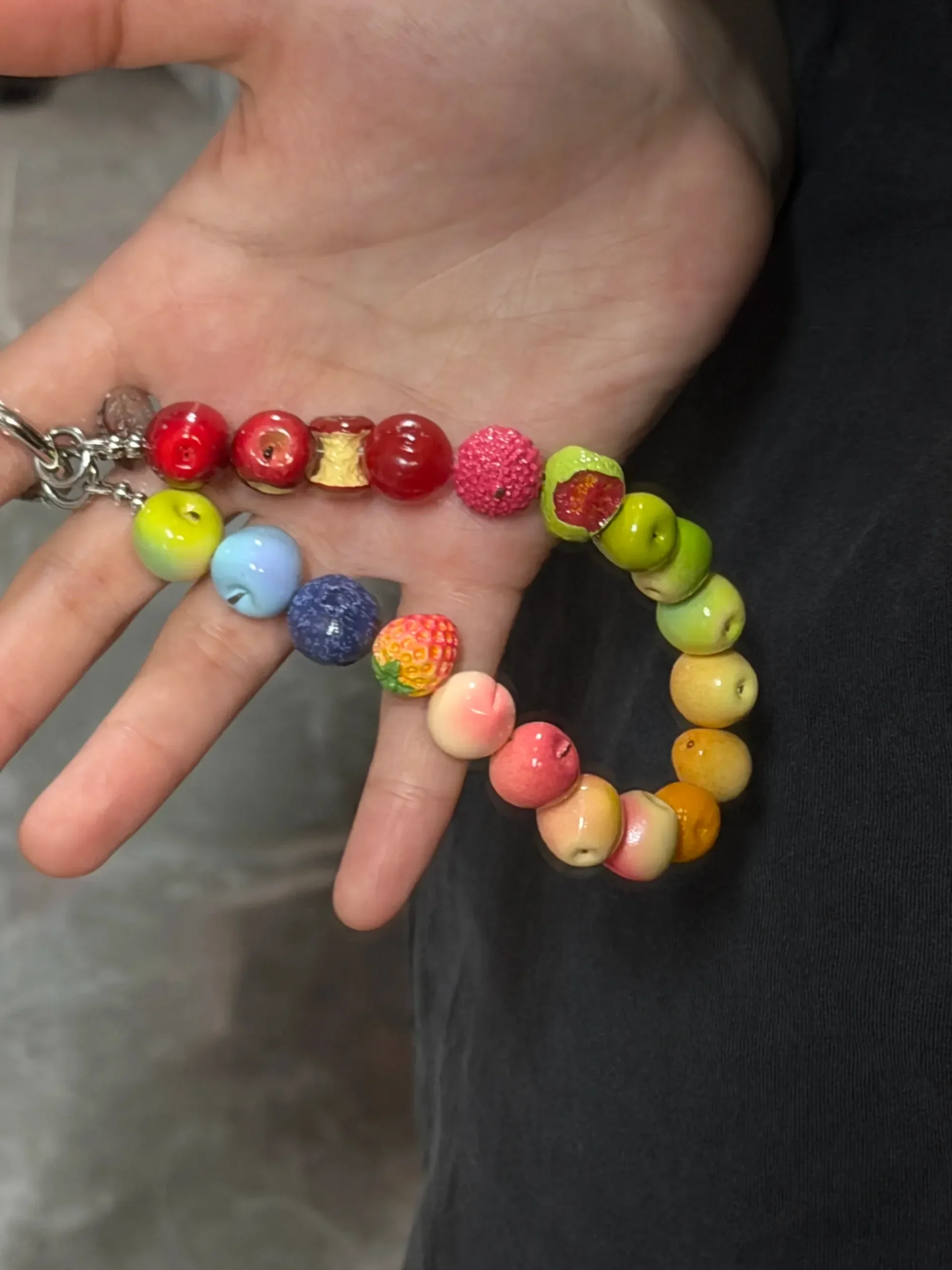 Rainbow Fruit Gradient Bag Charm – Handcrafted Orchard Beaded Keychain with Mini Apples & Berries - Image 2