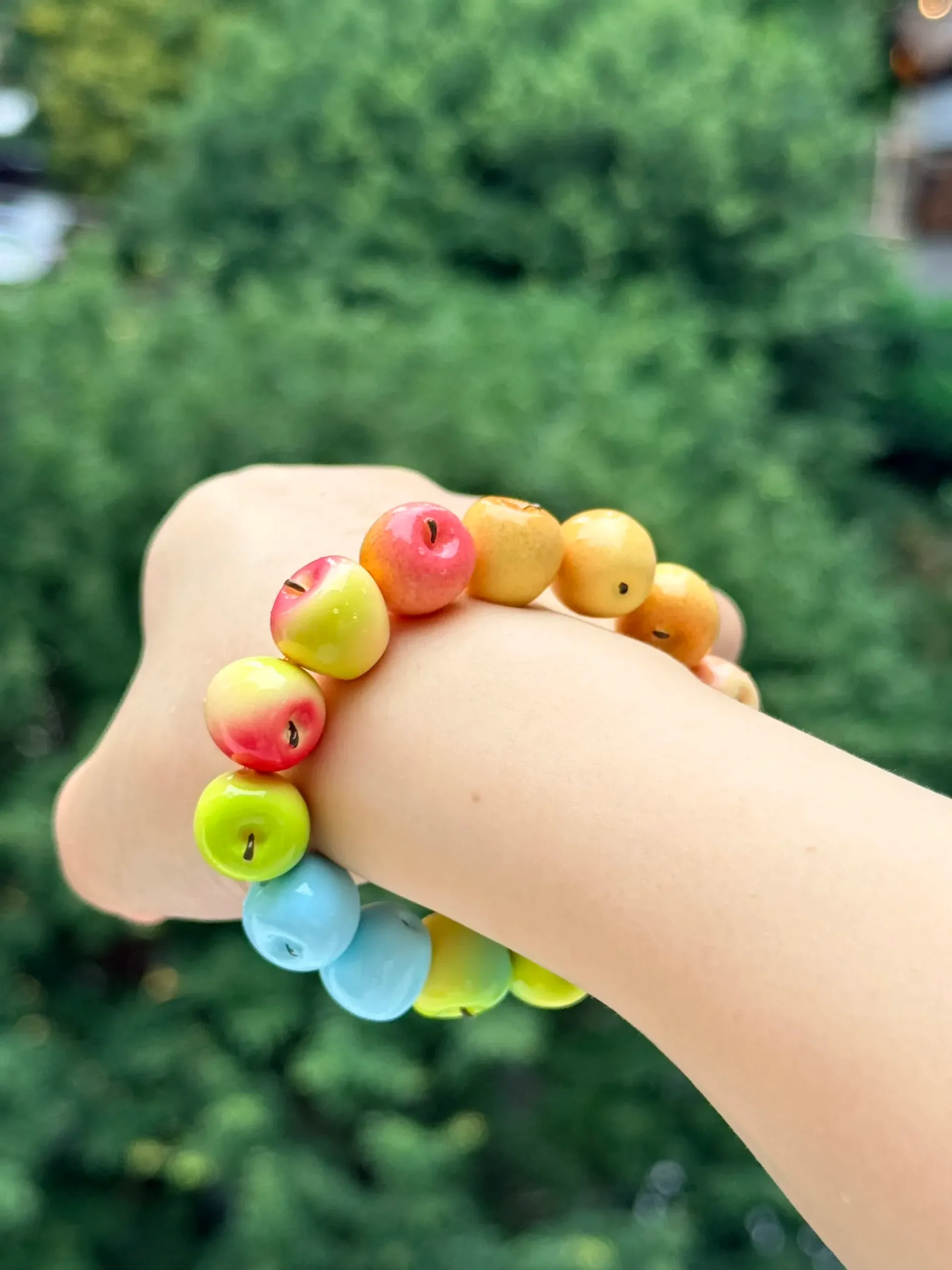 Rainbow Apple Beaded Bracelet – Handcrafted Pastel Fruit Stretch Bracelet - Image 4
