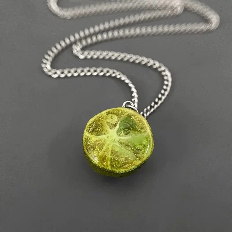 Translucent Lime Slice Pendant Necklace – Handcrafted Realistic Resin Citrus Fruit Charm - Image 3