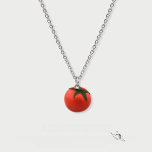 Matte Crimson Tomato Pendant Necklace – Handcrafted Miniature Vegetable Charm