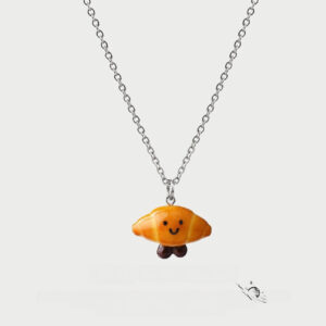 Happy Croissant Pendant Necklace – Handcrafted Smiling Bakery Food Charm