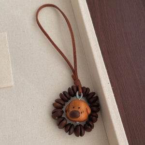Roasted Coffee Bean Puppy Bag Charm – Handcrafted Wooden Dog & Coffee Bead Keychain